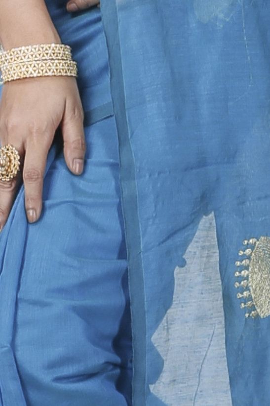 Sky Blue Blended Cotton Tuli Hand Loom Saree (1238)